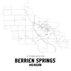 Berrien Springs Michigan. US street map with black and white lines.