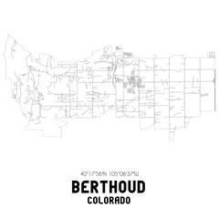 Berthoud Colorado. US street map with black and white lines.