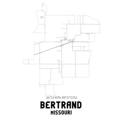 Bertrand Missouri. US street map with black and white lines.