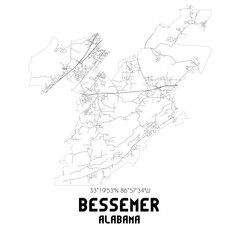 Fototapeta premium Bessemer Alabama. US street map with black and white lines.
