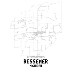 Bessemer Michigan. US street map with black and white lines.
