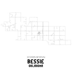 Bessie Oklahoma. US street map with black and white lines.