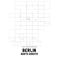 Berlin North Dakota. US street map with black and white lines.
