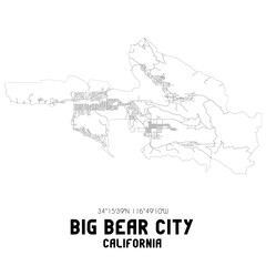 Big Bear City California. US street map with black and white lines.