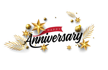 Obraz premium Happy Anniversary lettering text banner. lettering anniversary with golden festive