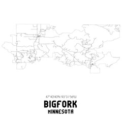 Bigfork Minnesota. US street map with black and white lines.