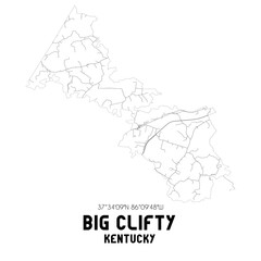 Big Clifty Kentucky. US street map with black and white lines.