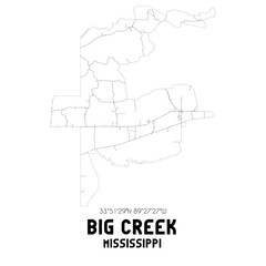 Big Creek Mississippi. US street map with black and white lines.