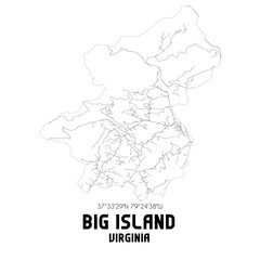 Big Island Virginia. US street map with black and white lines.