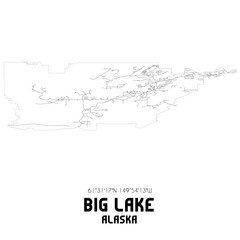 Big Lake Alaska. US street map with black and white lines.