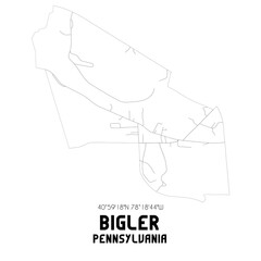 Bigler Pennsylvania. US street map with black and white lines.