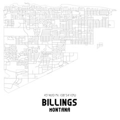 Billings Montana. US street map with black and white lines.