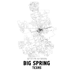 Big Spring Texas. US street map with black and white lines.