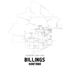 Billings Montana. US street map with black and white lines.
