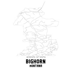 Bighorn Montana. US street map with black and white lines.