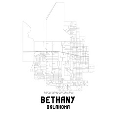 Bethany Oklahoma. US street map with black and white lines.