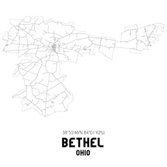 Bethel Ohio. US street map with black and white lines.