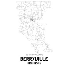 Berryville Arkansas. US street map with black and white lines.