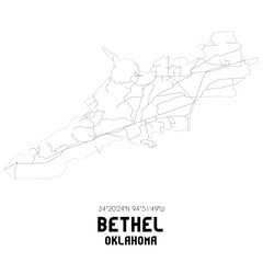 Bethel Oklahoma. US street map with black and white lines.