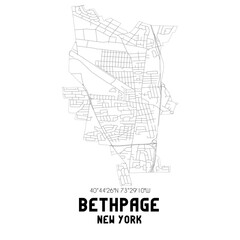 Bethpage New York. US street map with black and white lines.