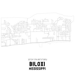 Biloxi Mississippi. US street map with black and white lines.