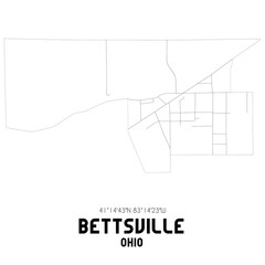 Bettsville Ohio. US street map with black and white lines.