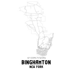 Binghamton New York. US street map with black and white lines.