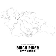 Birch River West Virginia. US street map with black and white lines.