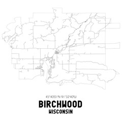 Birchwood Wisconsin. US street map with black and white lines.
