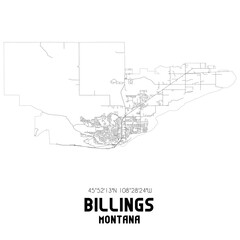 Billings Montana. US street map with black and white lines.