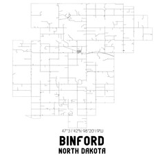 Binford North Dakota. US street map with black and white lines.