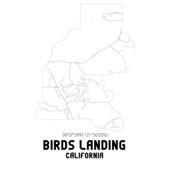 Birds Landing California. US street map with black and white lines.