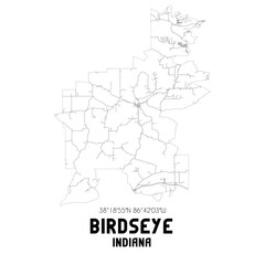 Birdseye Indiana. US street map with black and white lines.