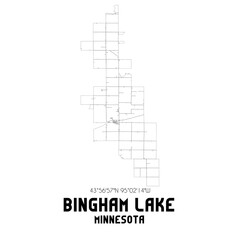 Bingham Lake Minnesota. US street map with black and white lines.