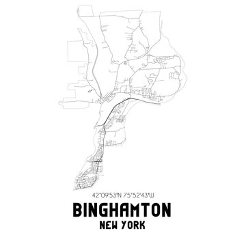 Binghamton New York. US street map with black and white lines.