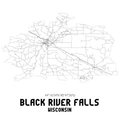 Black River Falls Wisconsin. US street map with black and white lines.