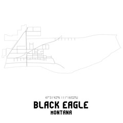 Black Eagle Montana. US street map with black and white lines.