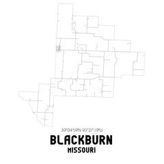 Blackburn Missouri. US street map with black and white lines.