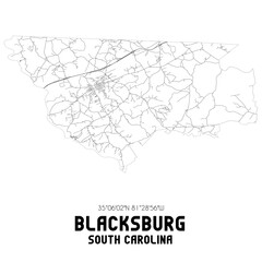 Blacksburg South Carolina. US street map with black and white lines.