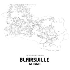 Blairsville Georgia. US street map with black and white lines.