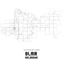 Blair Oklahoma. US street map with black and white lines.