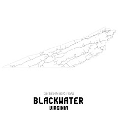 Blackwater Virginia. US street map with black and white lines.