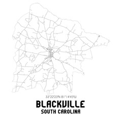 Blackville South Carolina. US street map with black and white lines.