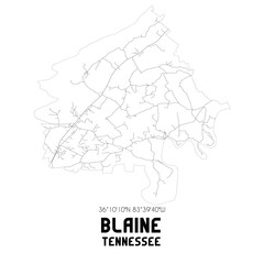 Blaine Tennessee. US street map with black and white lines.