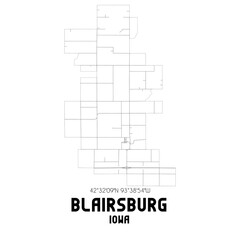 Blairsburg Iowa. US street map with black and white lines.