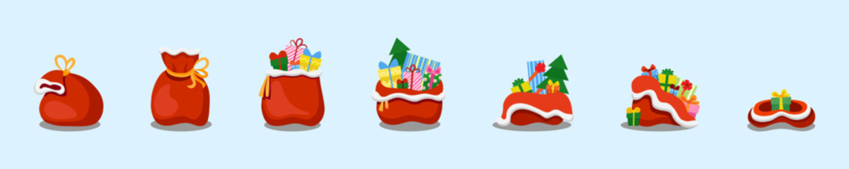 Set of Santa sack bags with gifts on light background