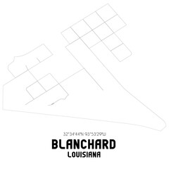 Blanchard Louisiana. US street map with black and white lines.