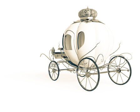 fantasy carriage in white background cool rear view with copy space
