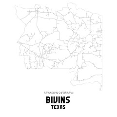 Bivins Texas. US street map with black and white lines.