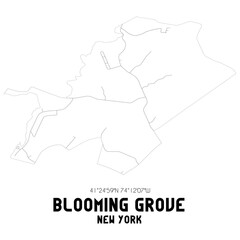 Blooming Grove New York. US street map with black and white lines.
